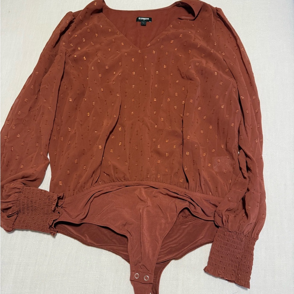Express V-Neck Blouse Bodysuit in Rust